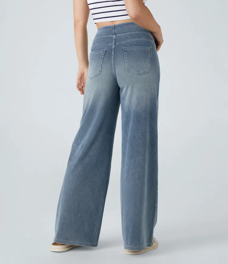 Jean stretch taille haute et jambes larges