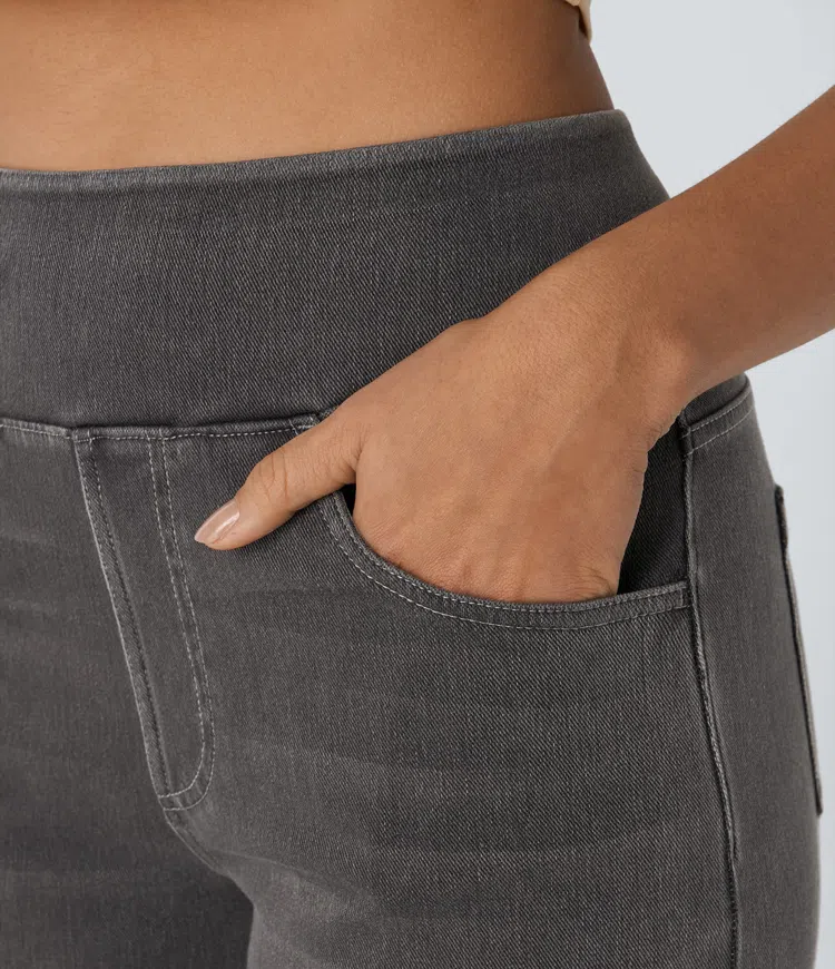 Jean stretch taille haute et jambes larges