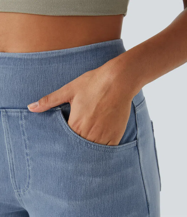 Jean stretch taille haute et jambes larges