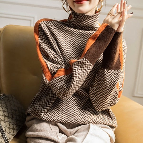 Marieke | Pull à col roulé avec rayures contrastées originales