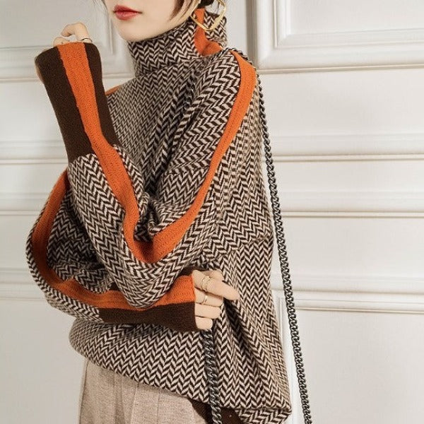 Marieke | Pull à col roulé avec rayures contrastées originales