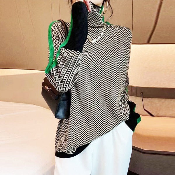 Marieke | Pull à col roulé avec rayures contrastées originales
