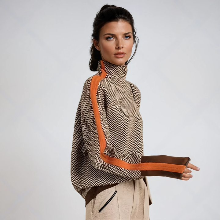 Marieke | Pull à col roulé avec rayures contrastées originales