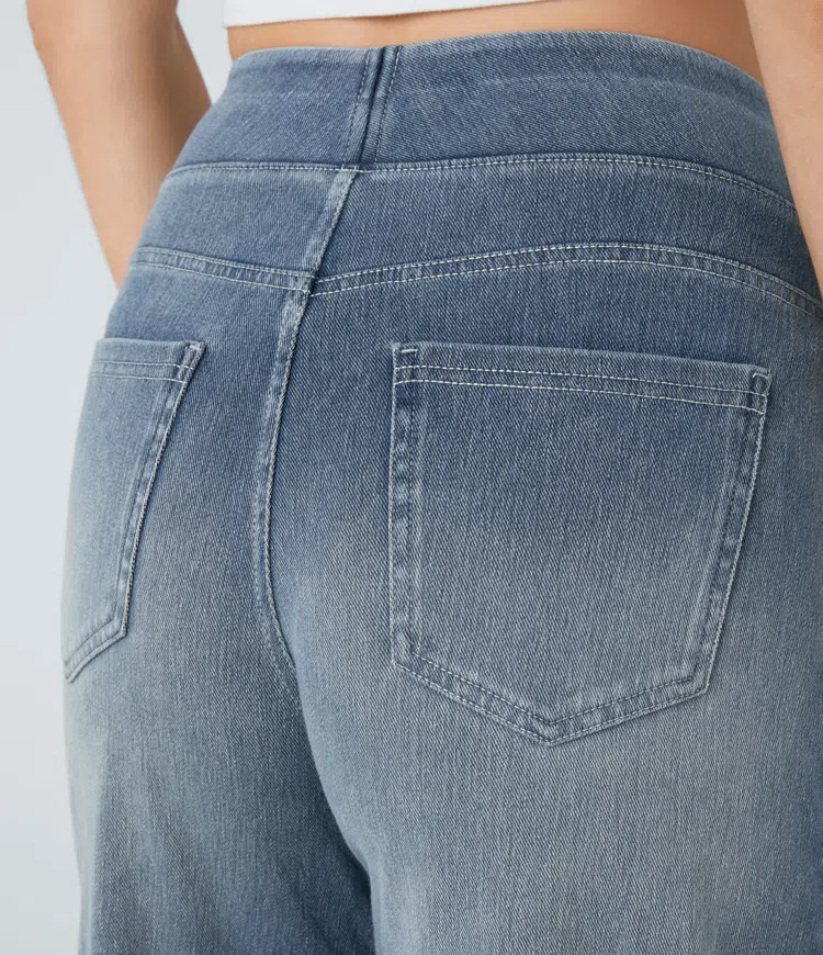 Jean stretch taille haute et jambes larges