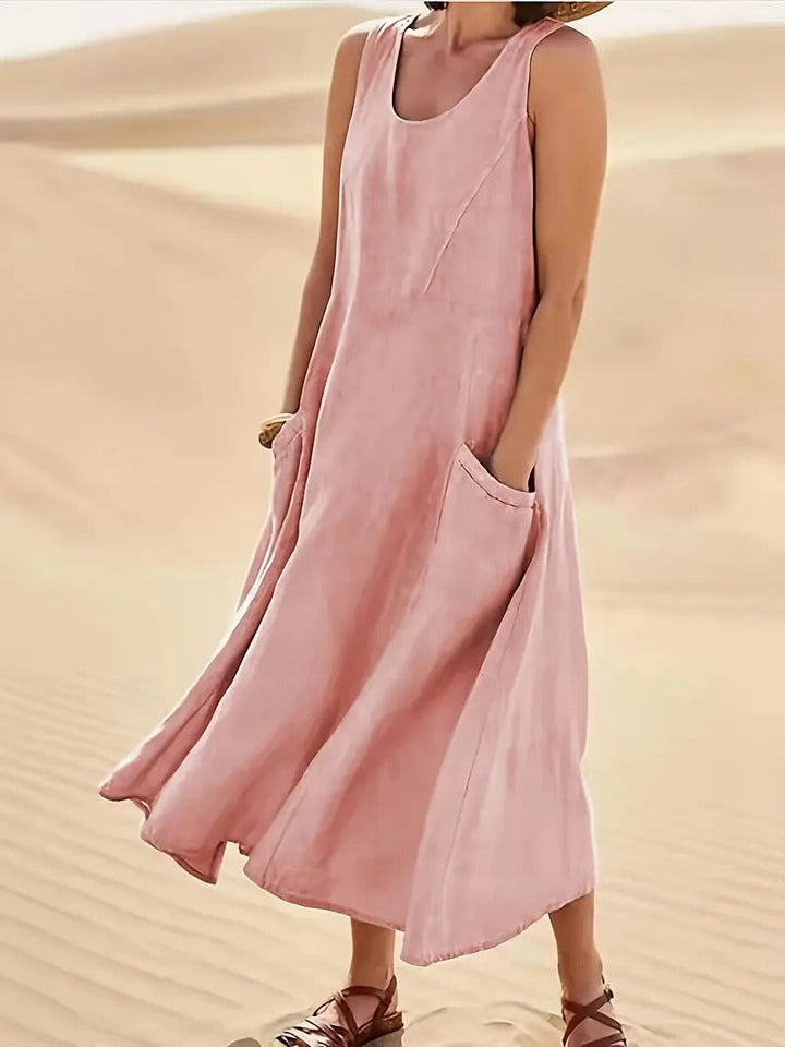 Robe Femme Décontractée Sans Manches en Coton