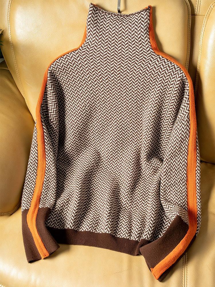 Marieke | Pull à col roulé avec rayures contrastées originales