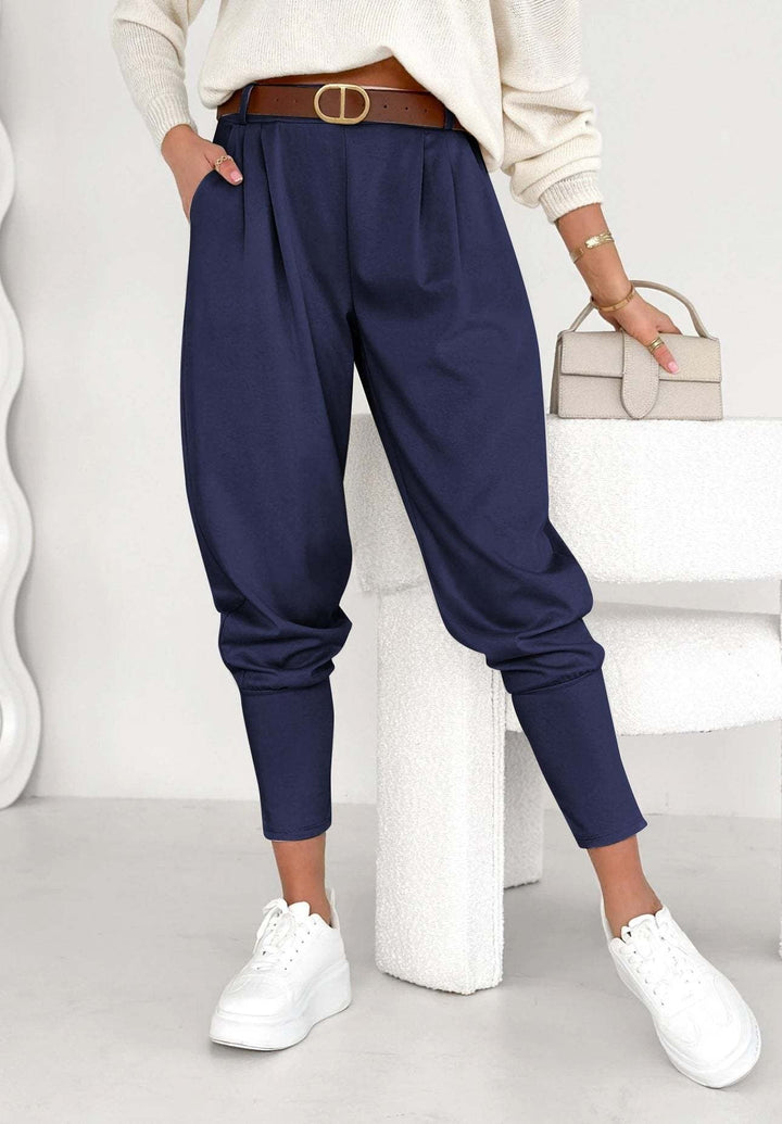 Pantalon sarouel décontracté et ceinturé pour femme