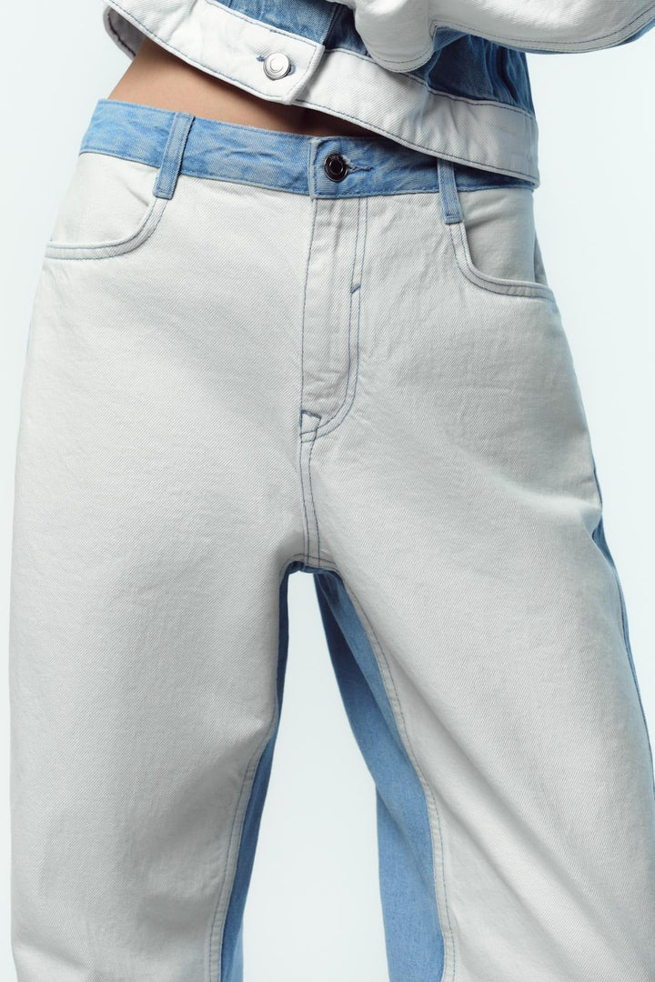 Ensemble en jean coupe droite à taille mi-haute