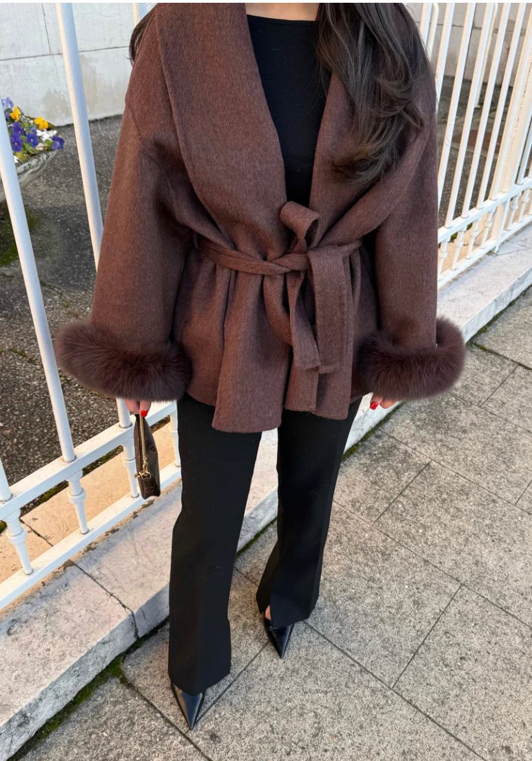 VioletteParis | Manteau en laine avec fourrure
