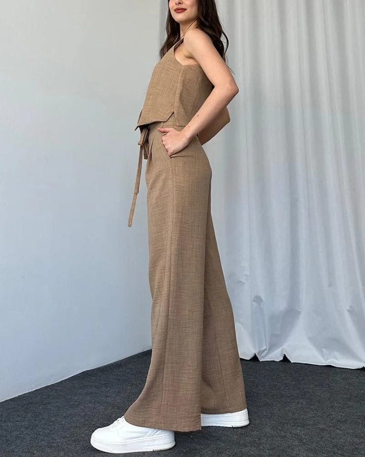 Ensemble deux pièces gilet décontracté de couleur unie