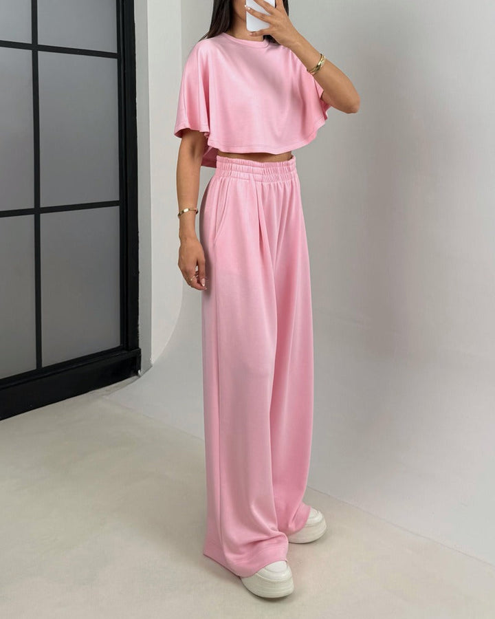 Ensemble deux pièces t-shirt et pantalon à col châle tendance
