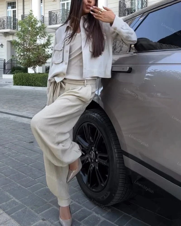 Ensemble élégant deux pièces veste et pantalon cargo